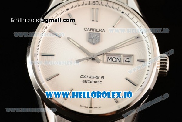 Tag Heuer Carrera Calibre 5 Swiss ETA 2824 Automatic Steel Case White Dial With Stick Markers Steel Bracelet - Click Image to Close